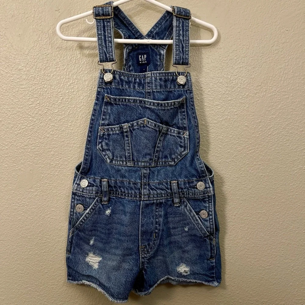 GAP Kids Distressed Denim Short Overalls‎ Shortalls Girls Size S ( 6/7)